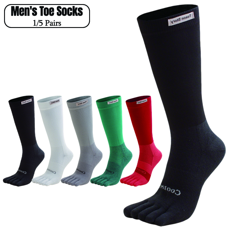 1/5 Pairs Men's High Crew Five - Toe Sock Split avaliação e preço