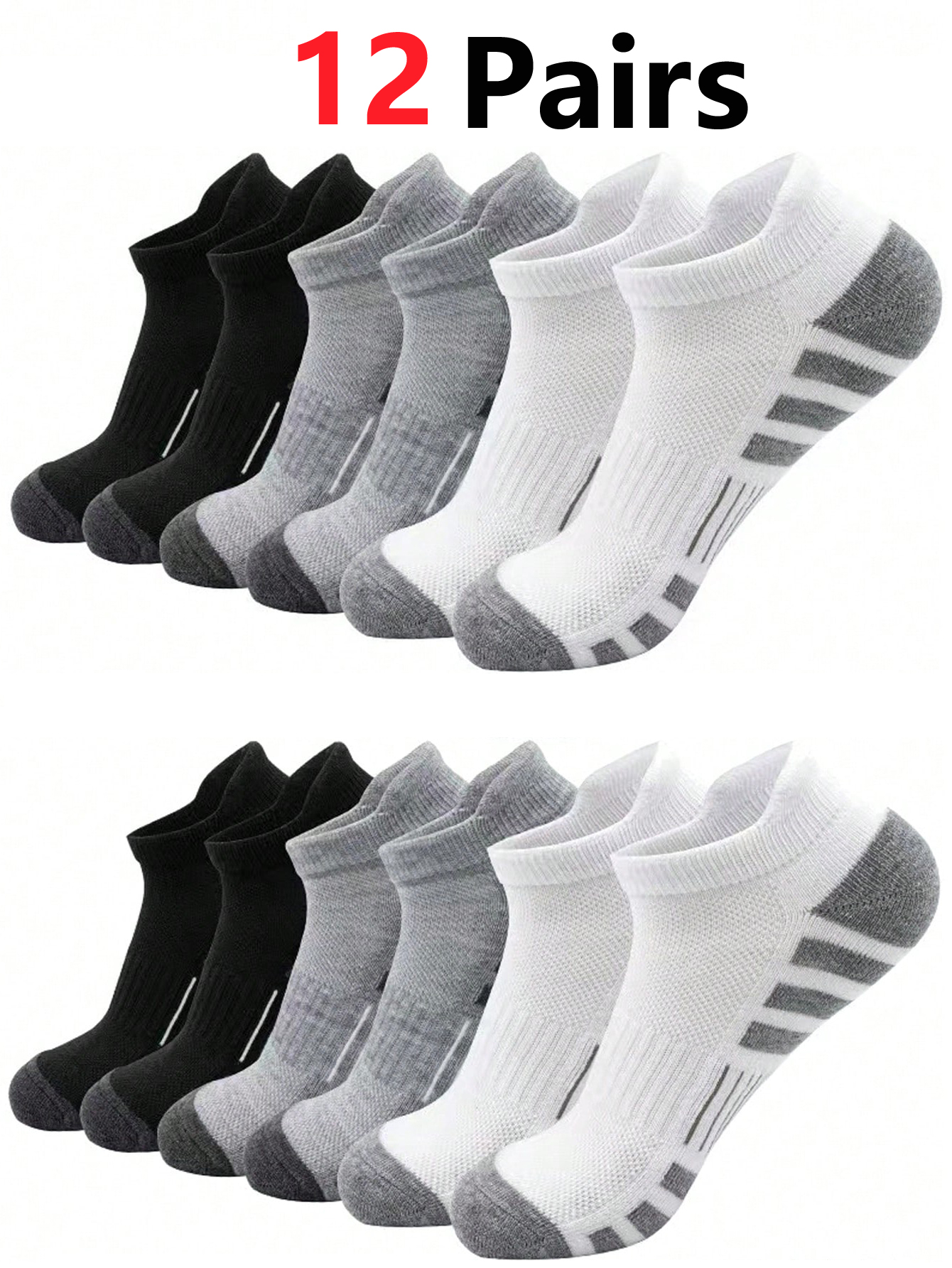 12 Pairs Cushioned Breathable  - Athletic Sock Cushion avaliação e preço