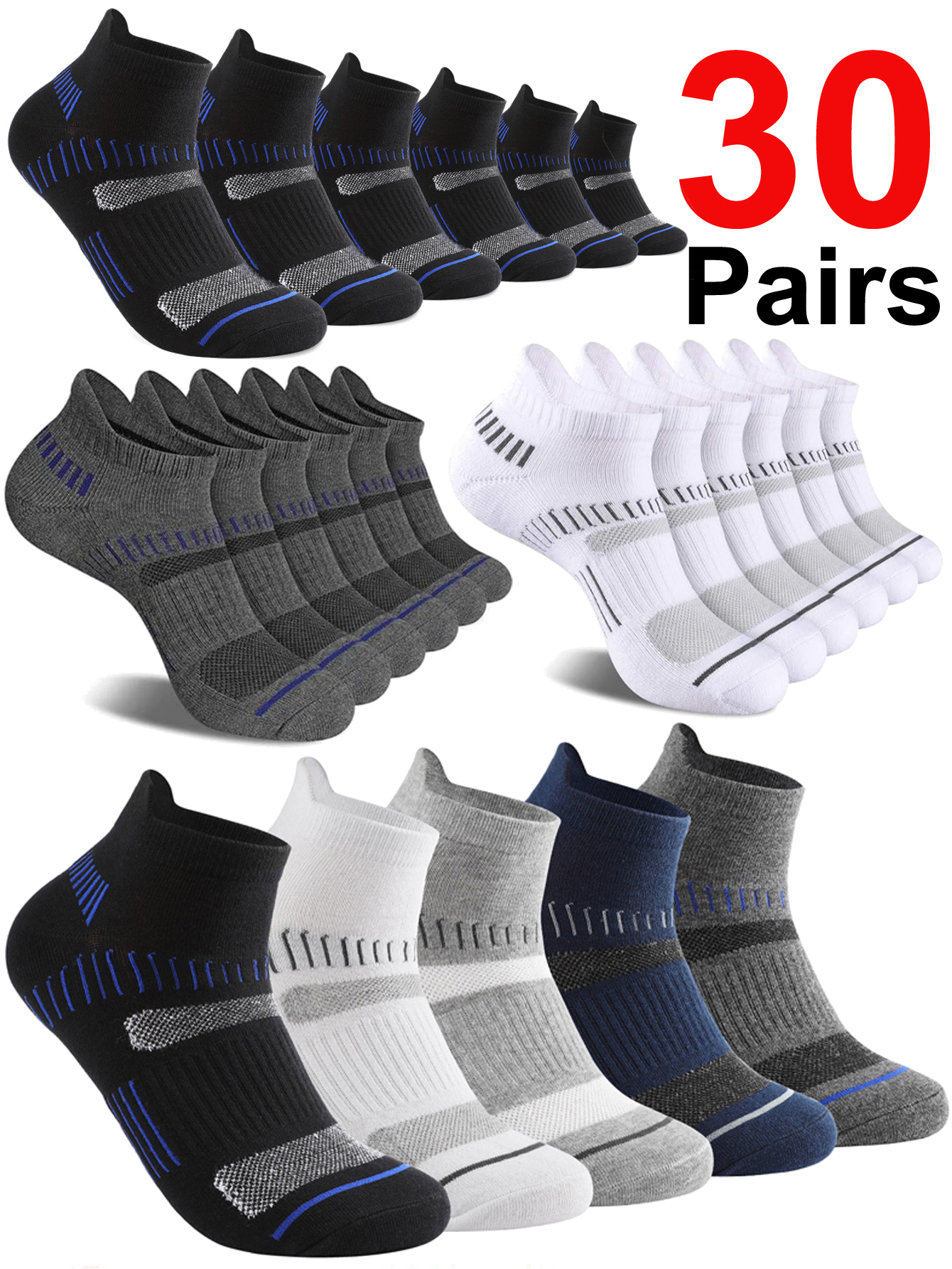 30 Pairs Ankle Socks Men Athle - Ankle Sock Low Cut avaliação e preço