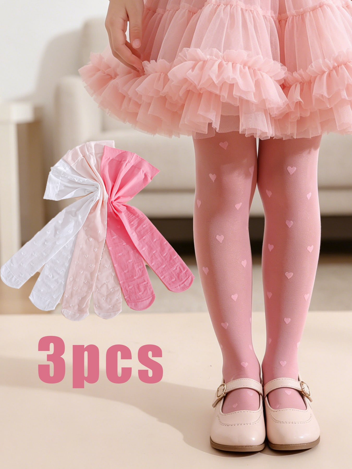 3Pcs Girls Heart Print Tights  - Tights Pantyhose Sheer avaliação e preço