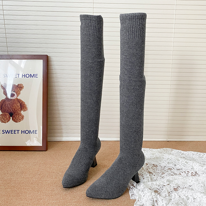 High Heels Women's Sock Boots  - Knee High Sock Women avaliação e preço