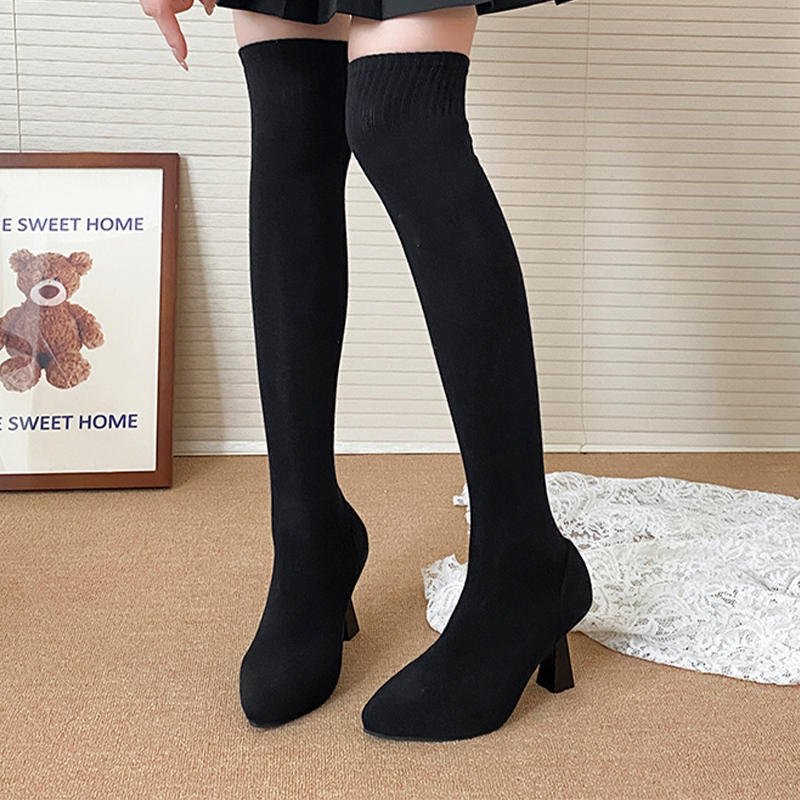 High Heels Women's Sock Boots  - Knee High Sock Women avaliação e preço