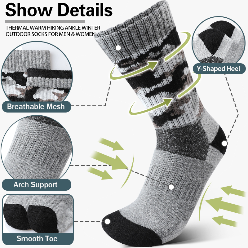 4Pairs Thick Gray Camouflage S - Wool Hiking Sock avaliação e preço