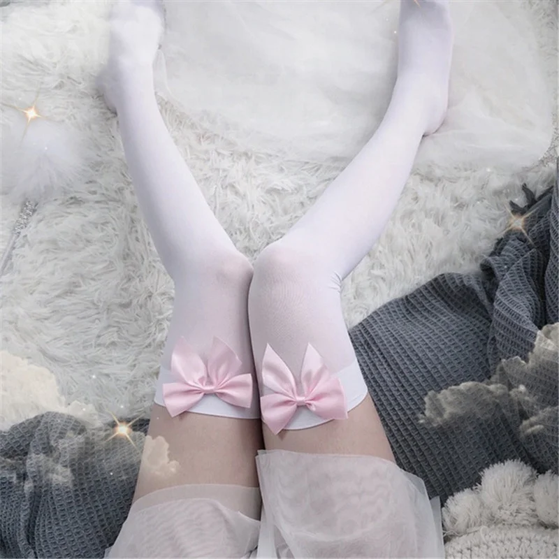 Sexy Women's Hosiery Pink Bow  - Thigh High Sock Stay Up avaliação e preço