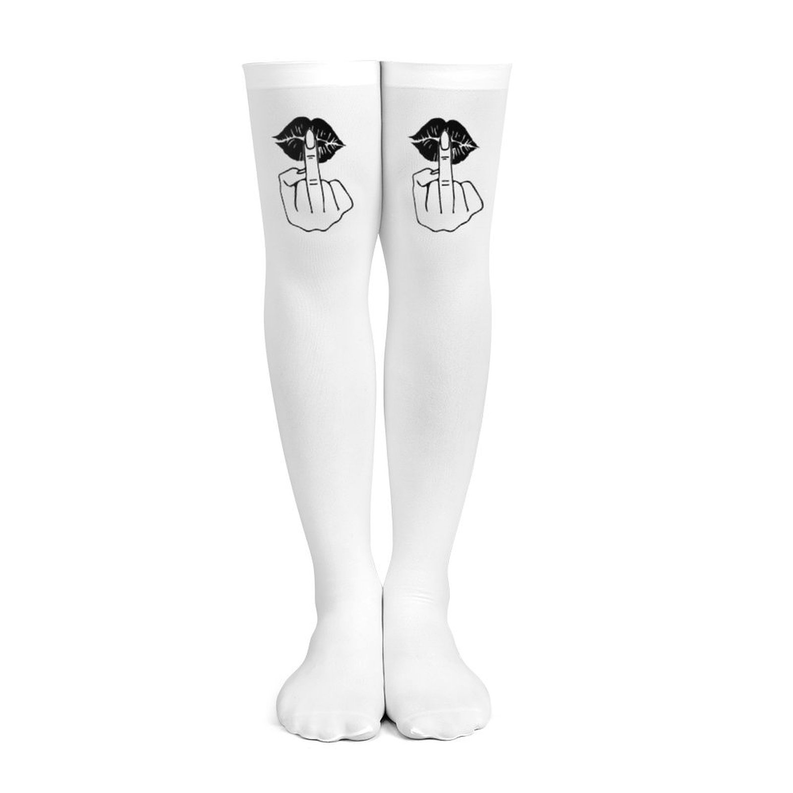 Ladies' white middle finger, r - Knee High Sock Women avaliação e preço