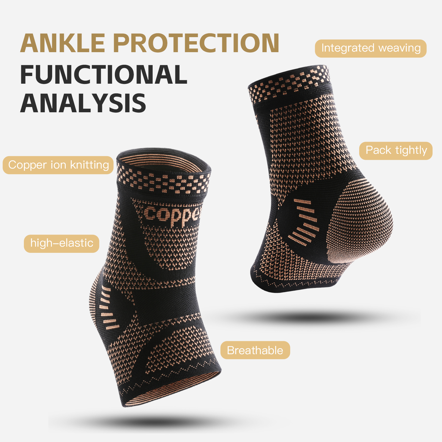 1/2 piece Copper Ankle Brace,I - Ankle Brace Sock avaliação e preço