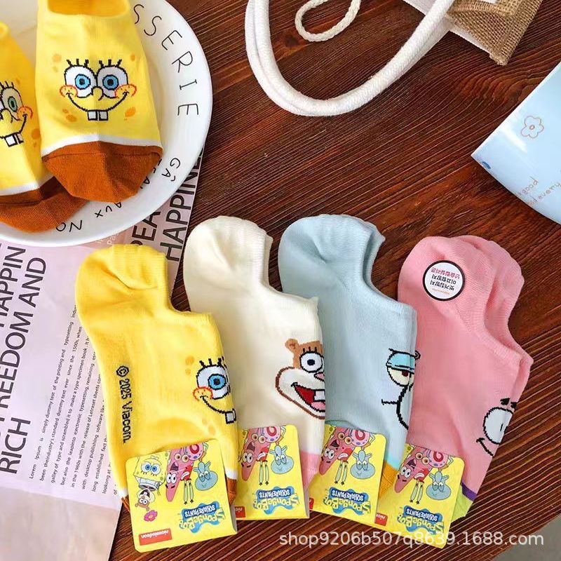 4PCS Hot Cute SpongeBob Square - Invisibility Sock Loafer avaliação e preço