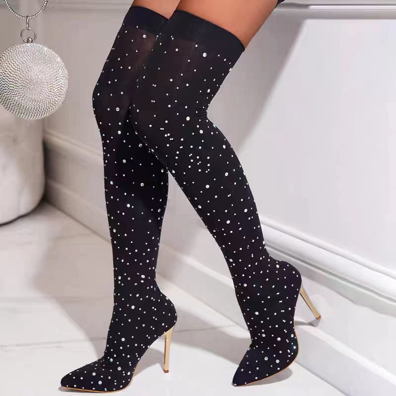 Rhinestone Slim Leg Stretch So - Knee High Sock Women avaliação e preço