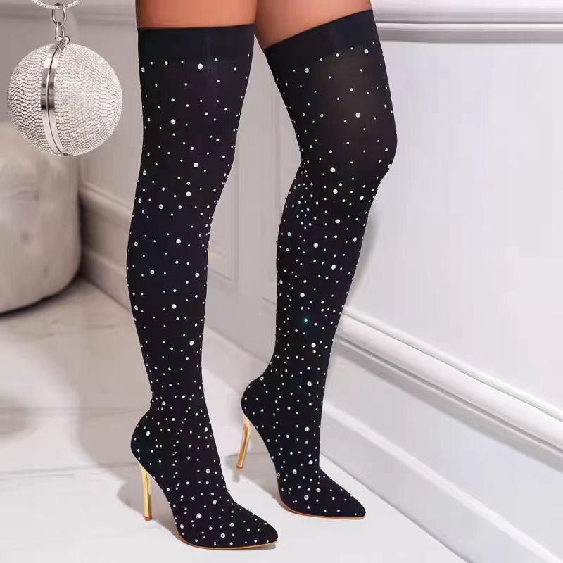 Rhinestone Slim Leg Stretch So - Knee High Sock Women avaliação e preço