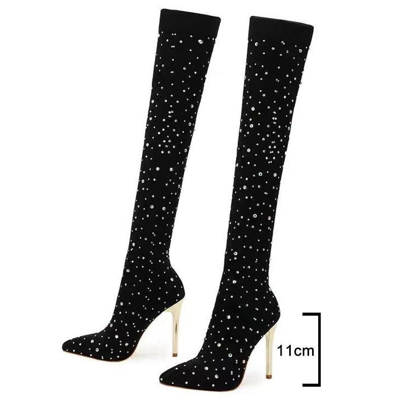 Rhinestone Slim Leg Stretch So - Knee High Sock Women avaliação e preço