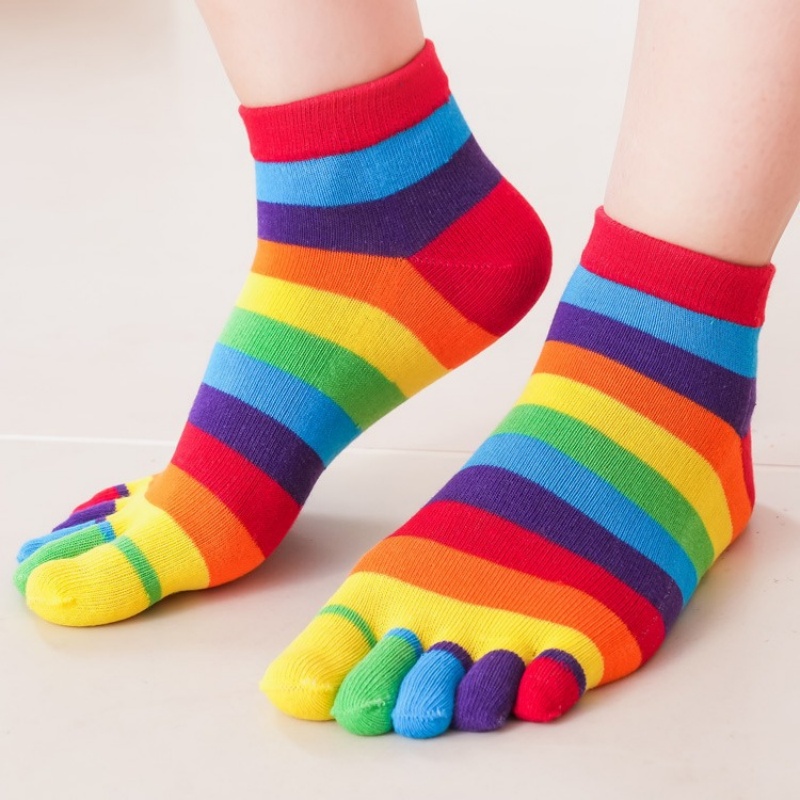 Women's Socks Rainbow Striped  - Toe Sock Split avaliação e preço