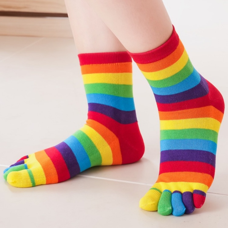 Women's Socks Rainbow Striped  - Toe Sock Split avaliação e preço