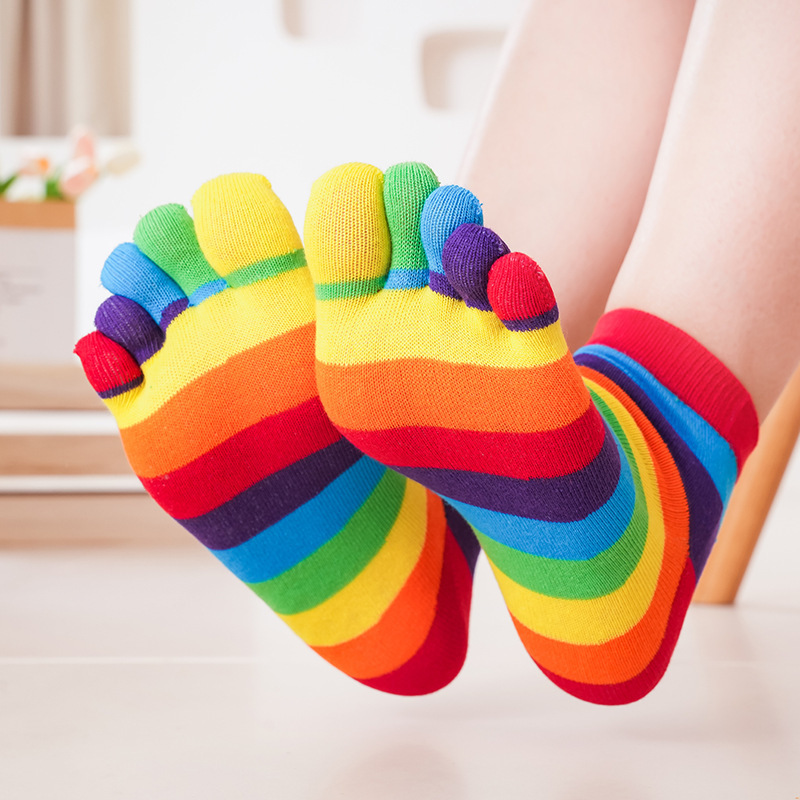 Women's Socks Rainbow Striped  - Toe Sock Split avaliação e preço