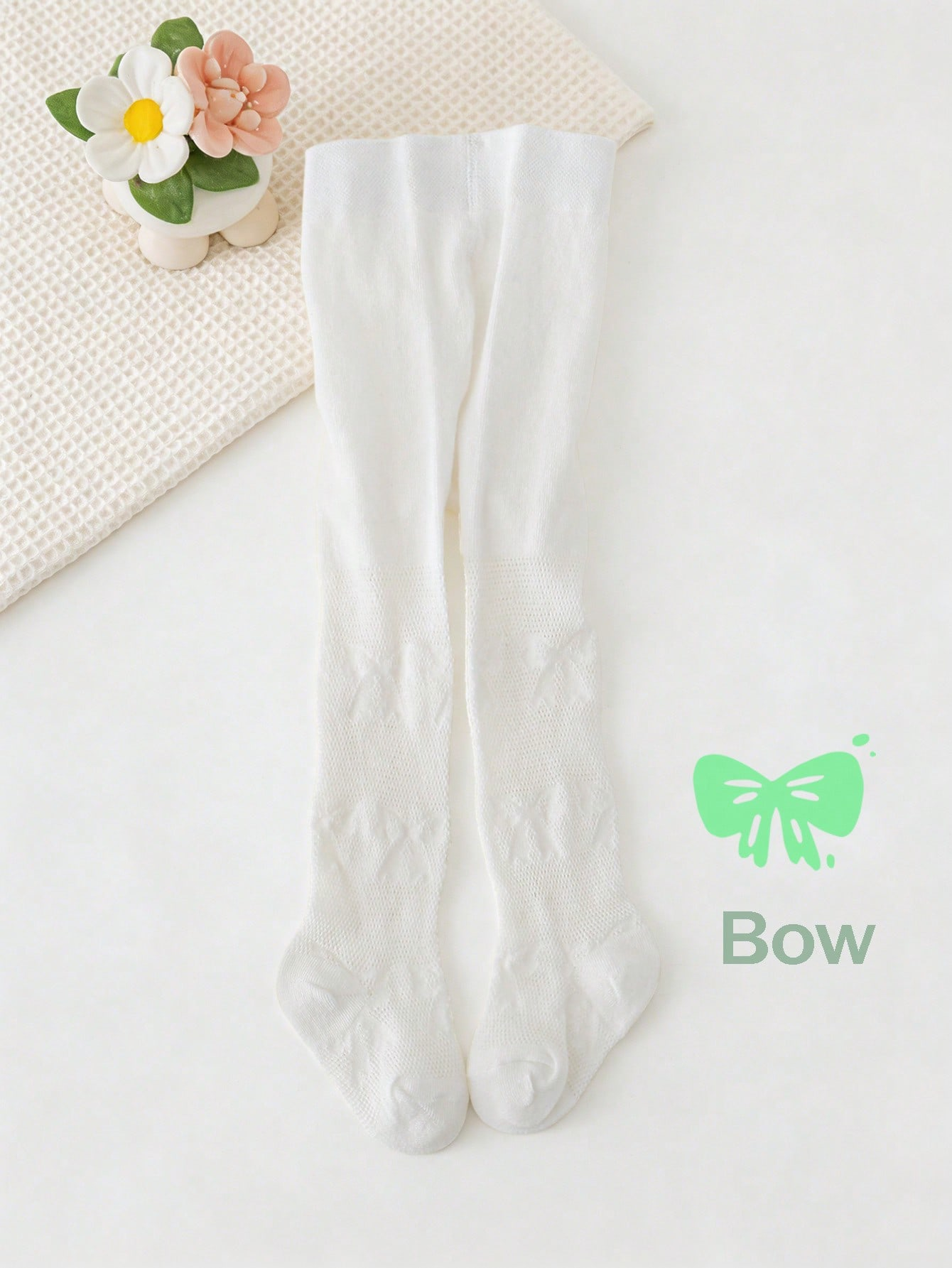 3/1 Pcs Girls White Bow Print  - Tights Pantyhose Sheer avaliação e preço