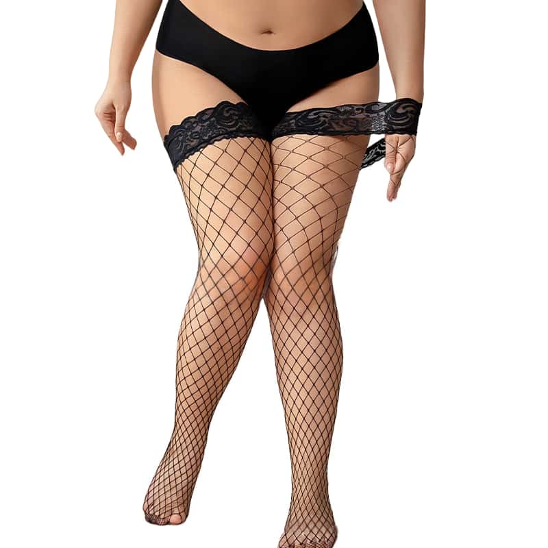 FREEAUCE Plus Size Hollow Mesh - Thigh High Sock Stay Up avaliação e preço